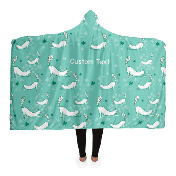 Cozy Cat Customized Hooded Blanket - Aquamarine Green