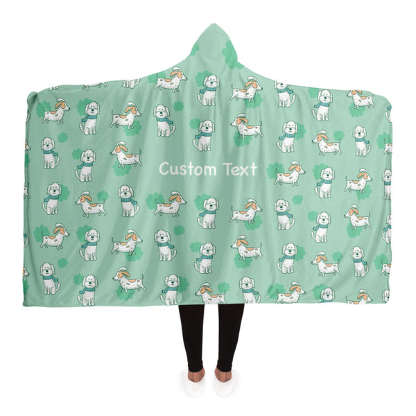 Personalized Dog Design Wearable Hooded Blanket - Light Green
