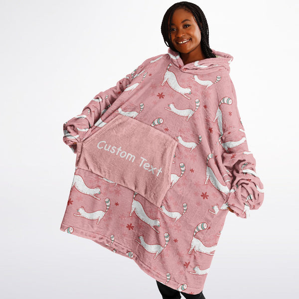 Custom Name Snug Hoodie for Adults - Cat Design - Pink