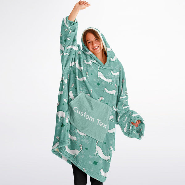 Custom Name Snug Hoodie for Adults  - Cat Design - Aquamarine Green