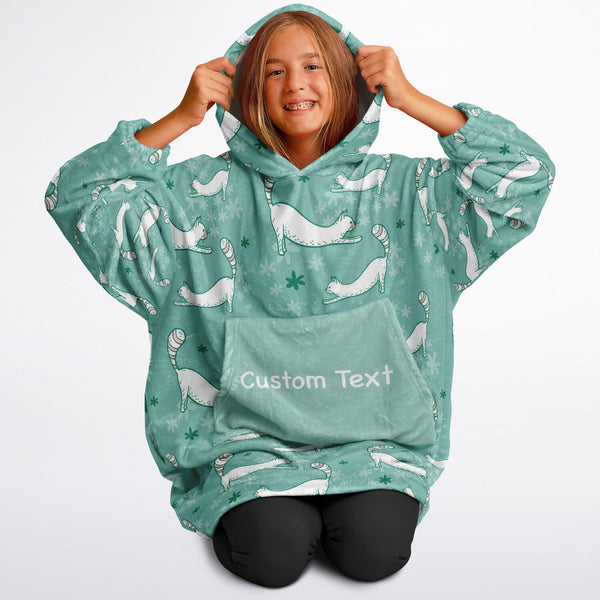 Custom Kids' Snug Hoodie - Cat Design - Aquamarine Green