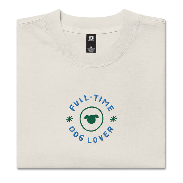 Embroidered Full Time Dog Lover - Oversized faded t-shirt